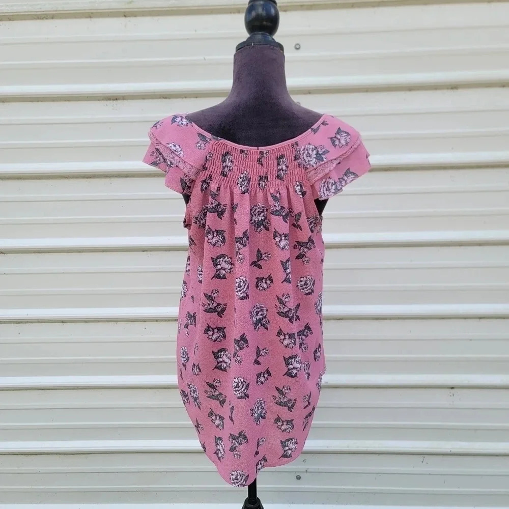 No Boundaries Top Size Junior XL (15-17) Floral Mauve-Blush  Pink Cap Sleeves - Picture 4 of 9